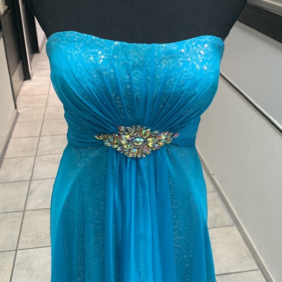Lafemme Paris Prom Dress Strapless Aqua with Gold Gems size 8 - Picture 3 of 12